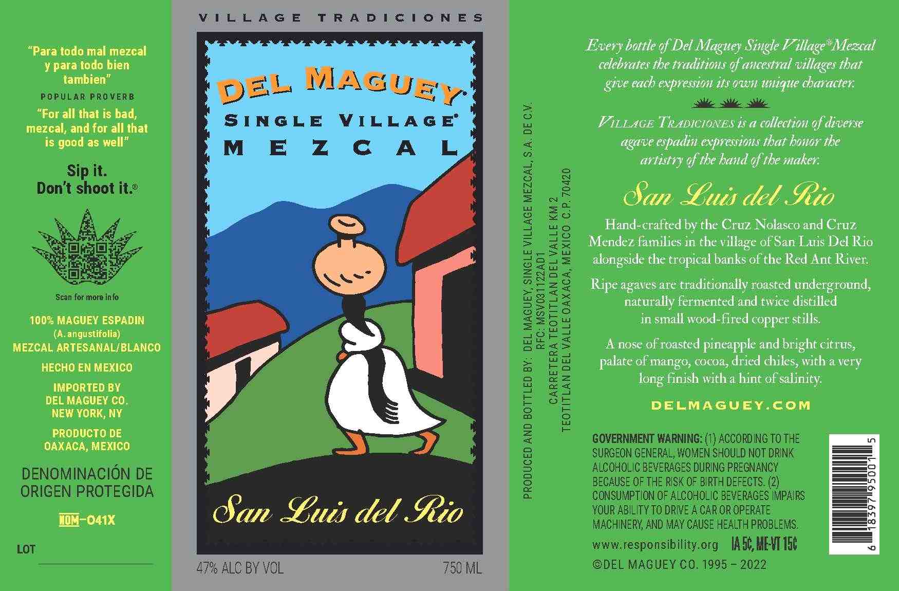 TABC label artwork for Del Maguey San Luis Rio Mezcal