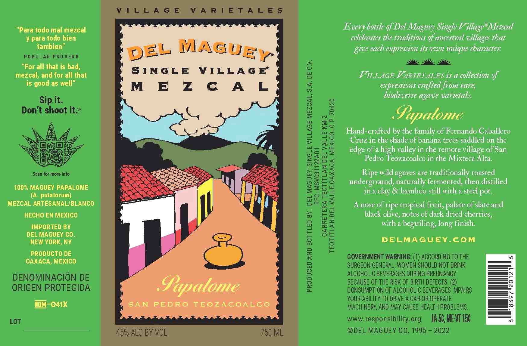 TABC label artwork for Del Maguey Paplome
