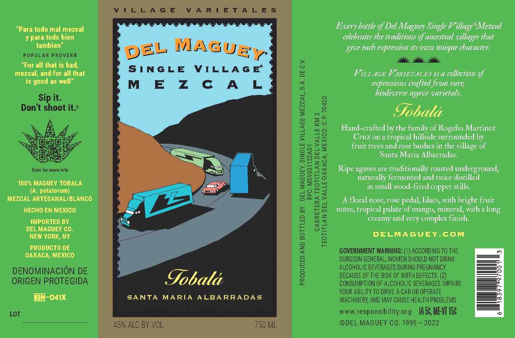 TABC label artwork for Del Maguey Tobala