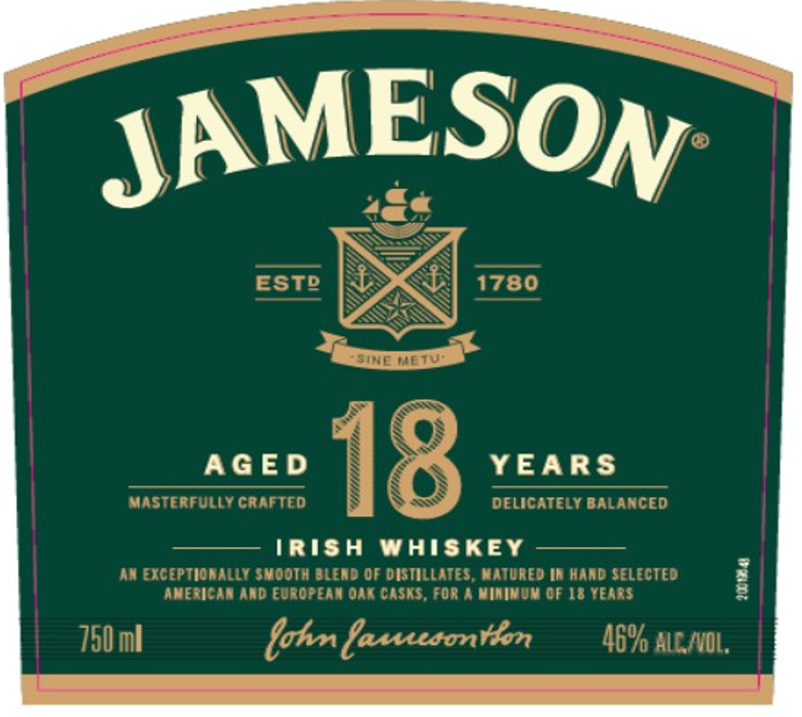 TABC label artwork for Jameson 18 YO Irish Whiskey