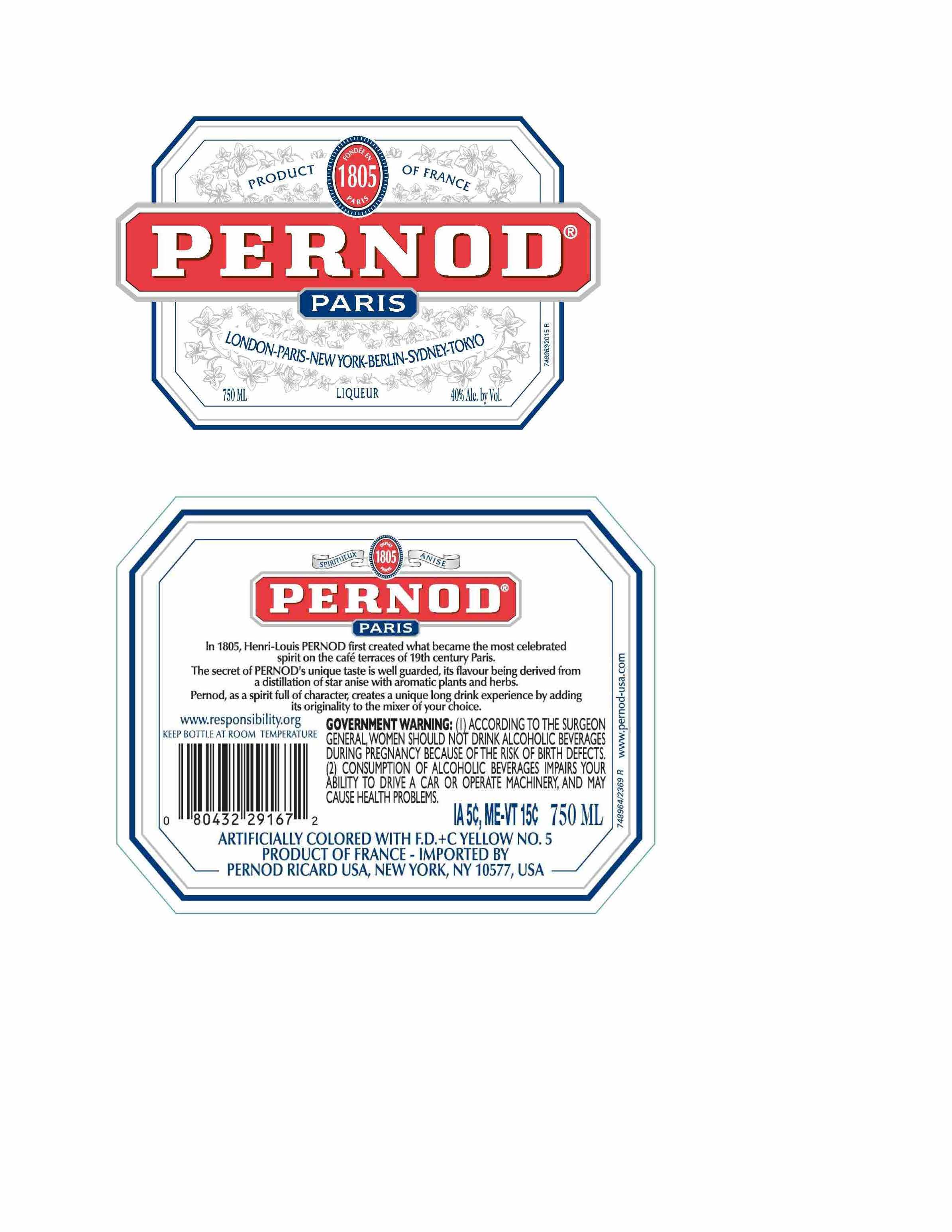 TABC label artwork for Pernod Liqueur
