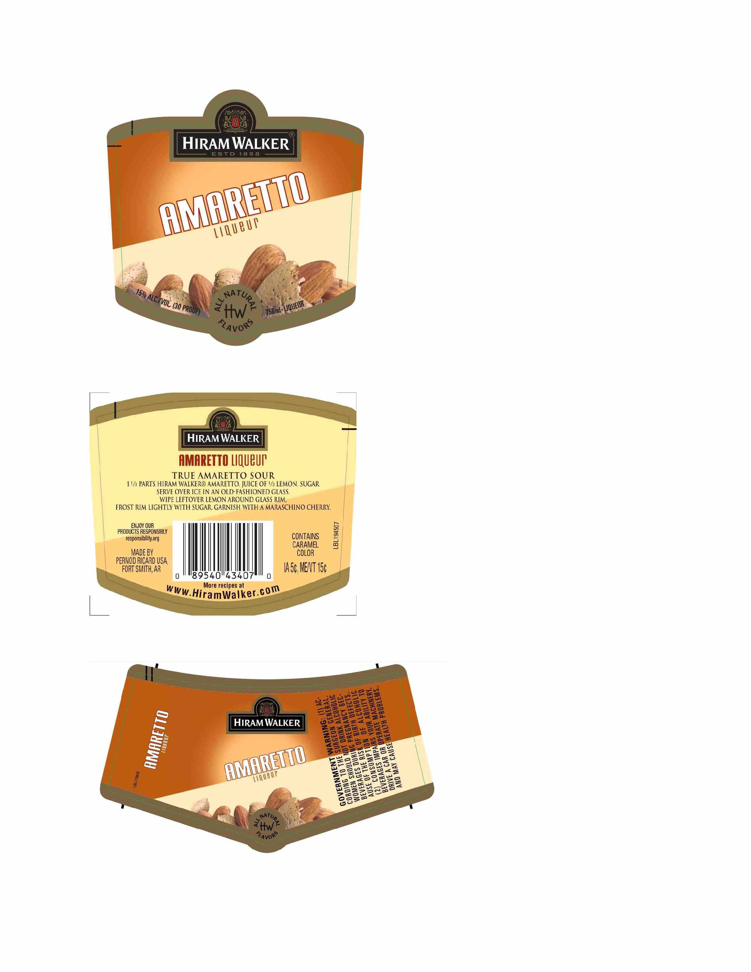 TABC label artwork for Hiram Walker Amaretto Liqueur