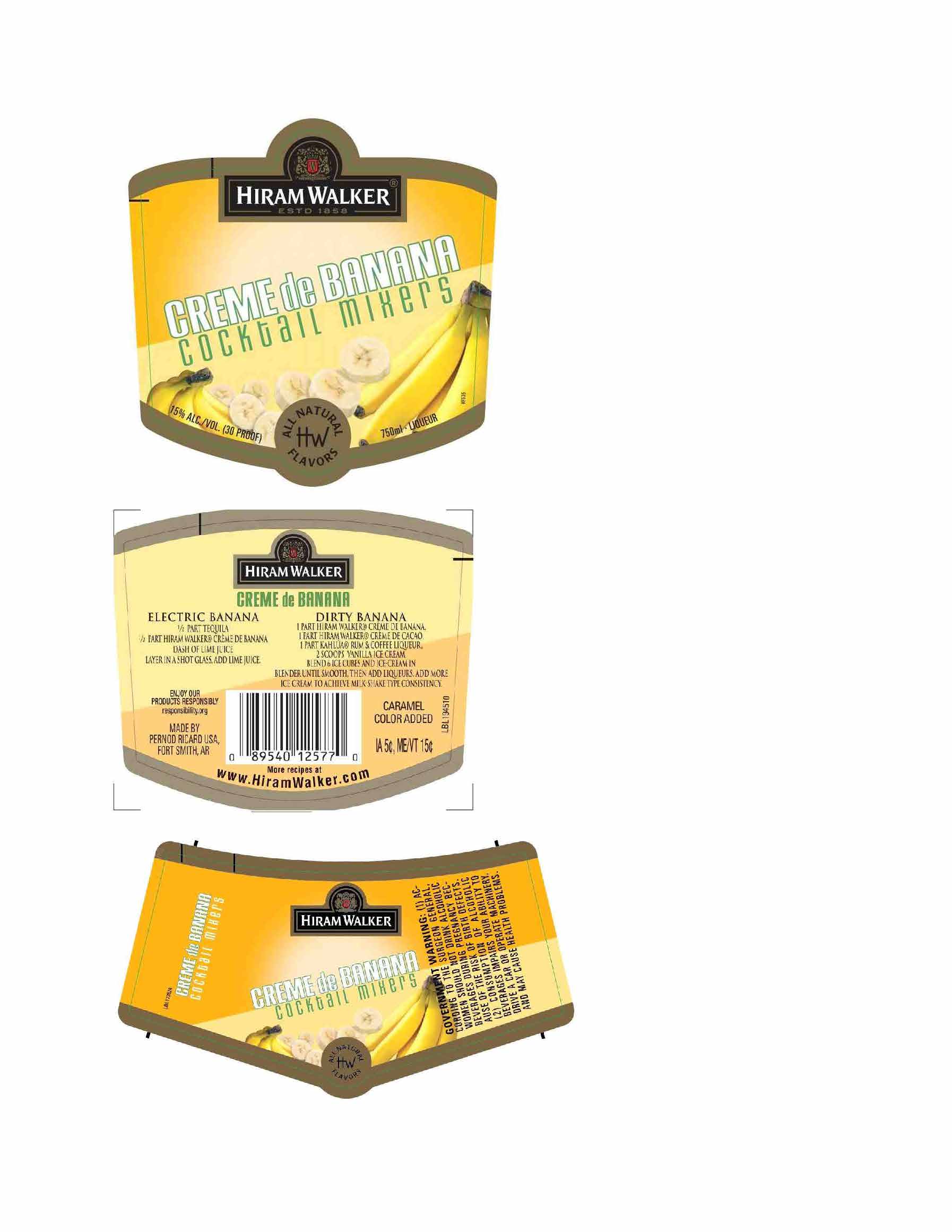 TABC label artwork for Hiram Walker Creme de Banana Cocktail Mixers