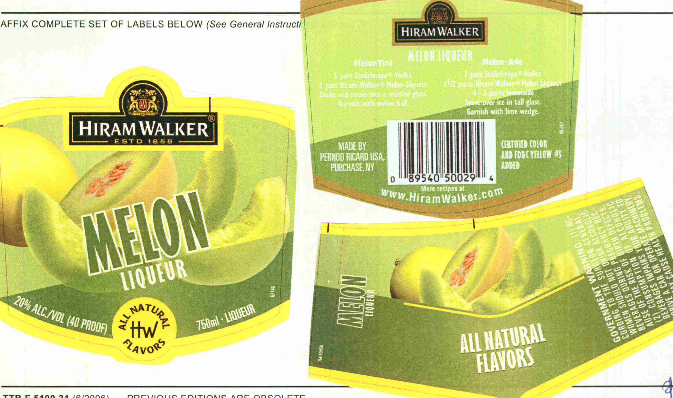 TABC label artwork for Hiram Walker Melon Liqueur