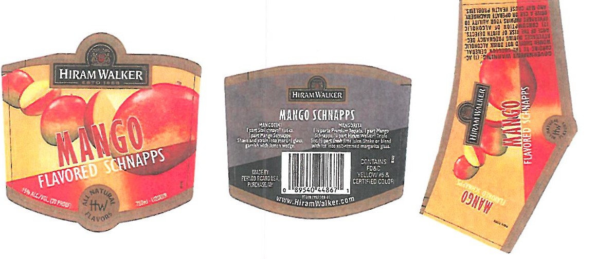 TABC label artwork for Hiram Walker Mango Schnapps