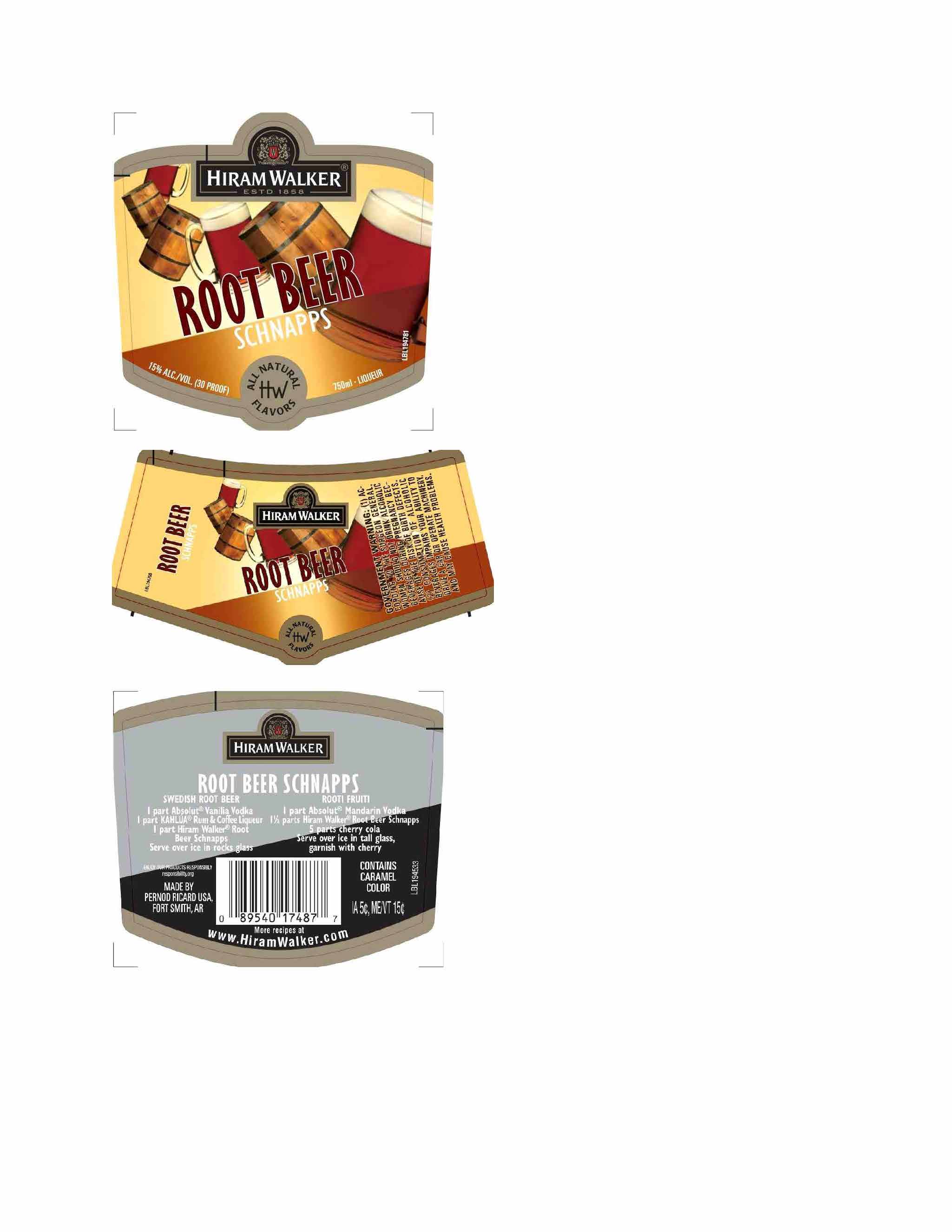 TABC label artwork for Hiram Walker Root Beer Schnapps