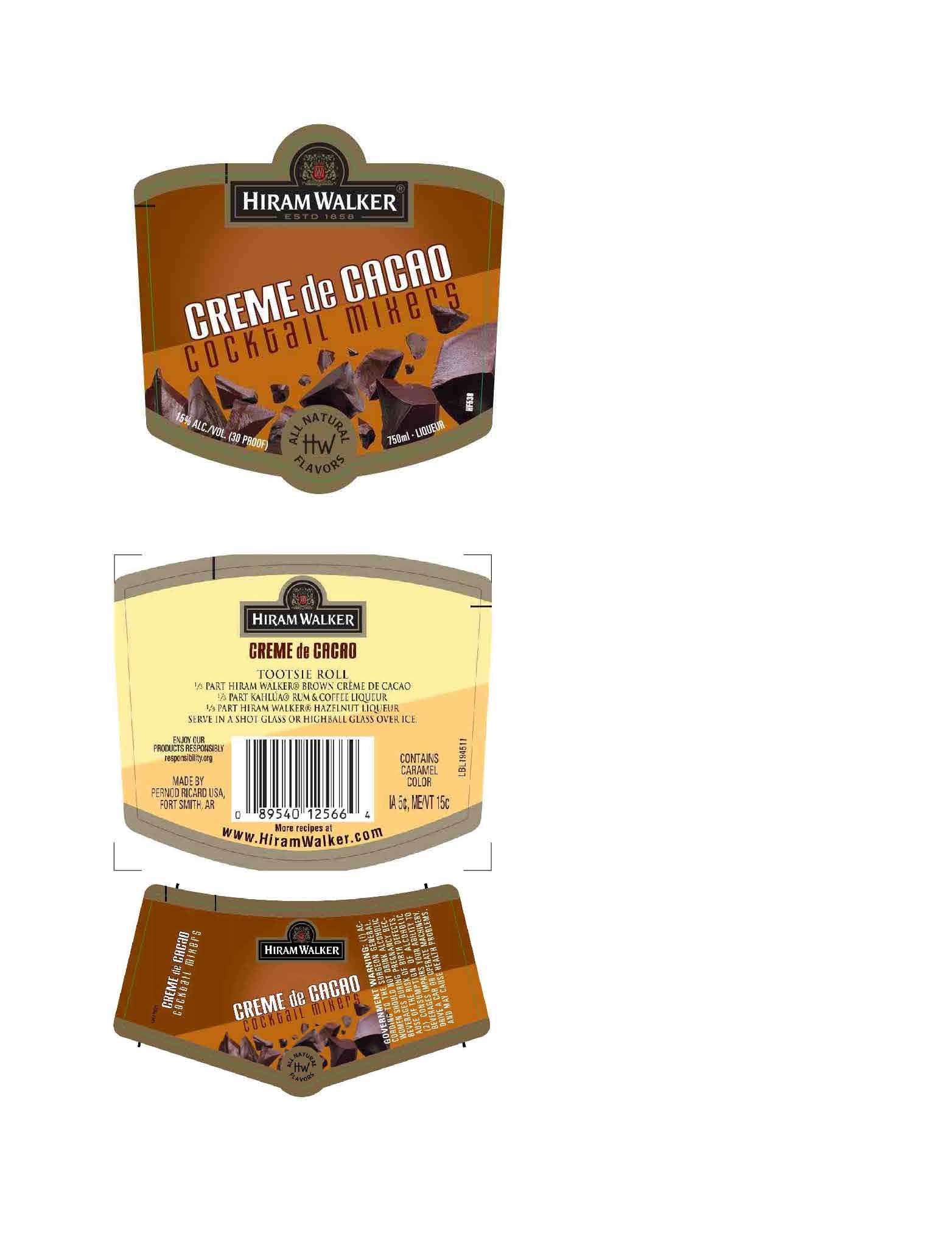 TABC label artwork for Hiram Walker Creme De Cacao Brown Cocktail Mixers