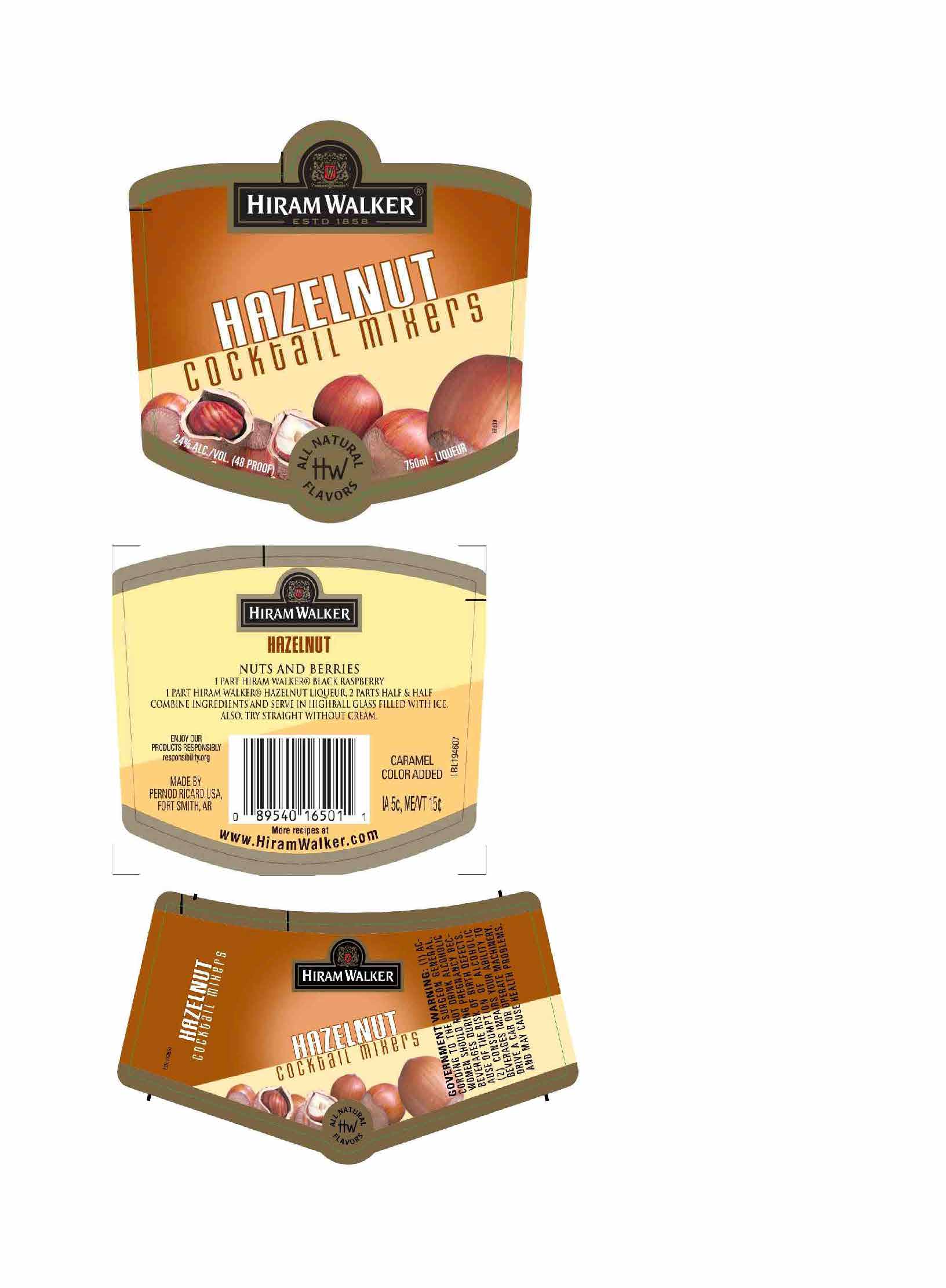 TABC label artwork for Hiram Walker Hazelnut Cocktail Mixers