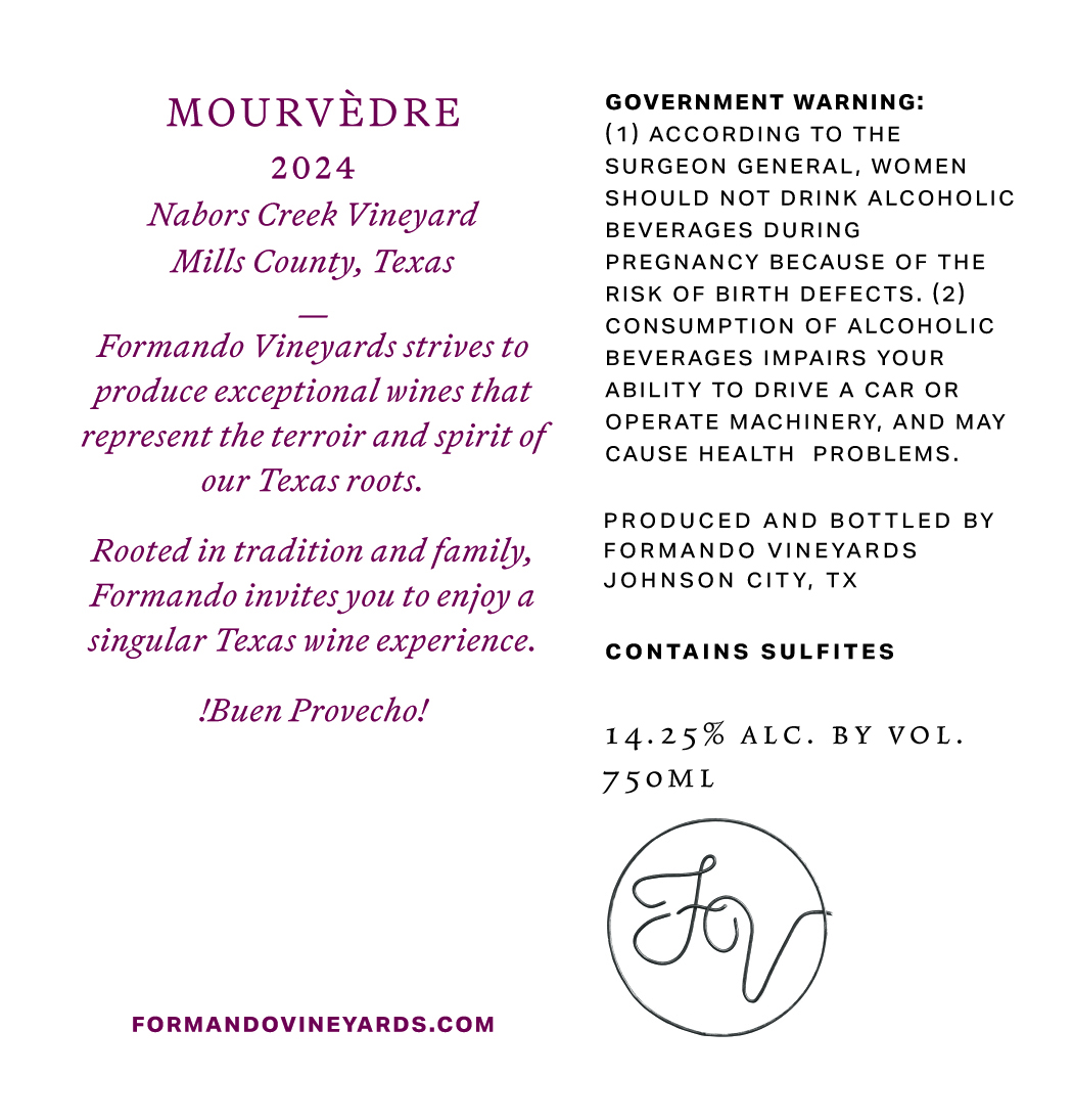 TABC label artwork for Formando Vineyards Mourvedre