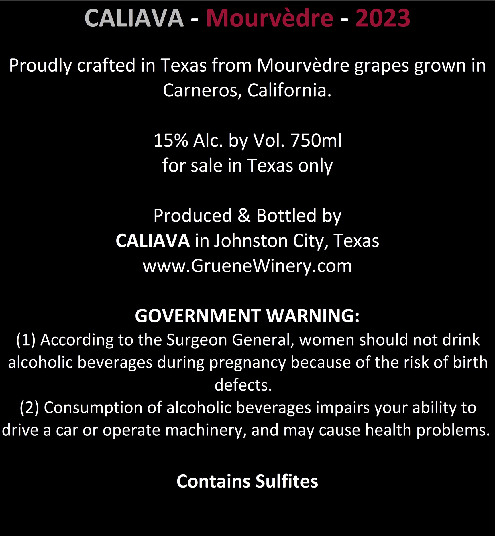 TABC label artwork for Caliava Mourvedré