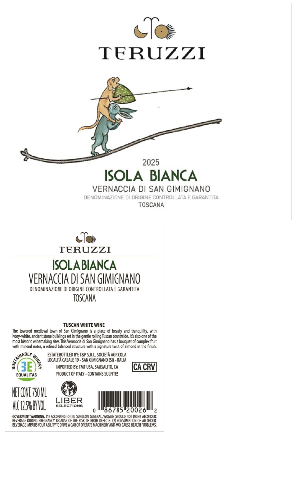 TABC label artwork for Teruzzi Isola Bianca Vernaccia di San Gimignano
