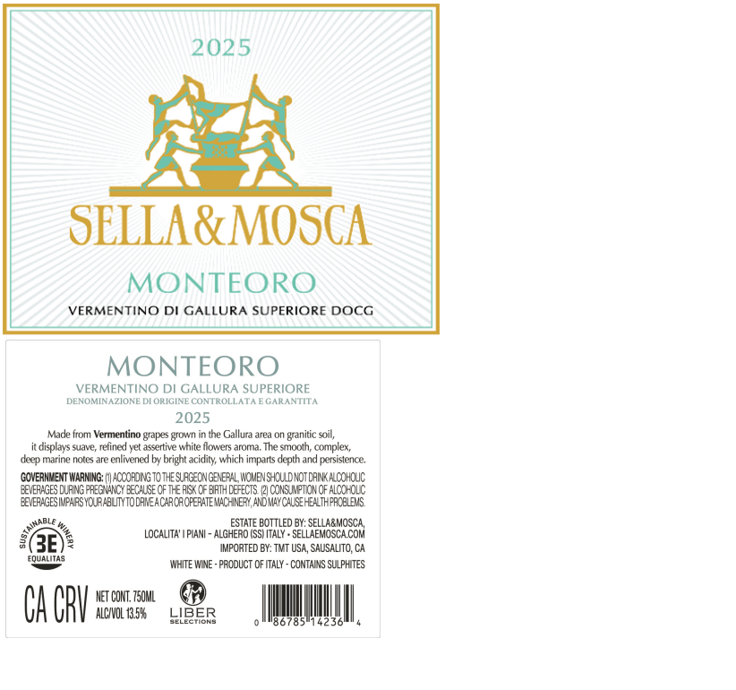 TABC label artwork for Sella & Mosca Monteoro Vermentino Vermentino Di Gallura Superiore