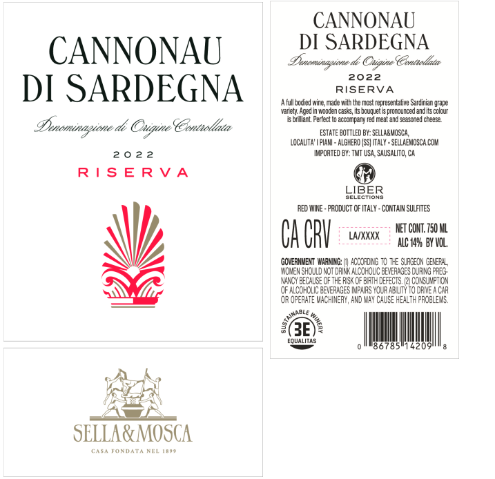 TABC label artwork for Sella & Mosca Riserva Cannonau di Sardegna