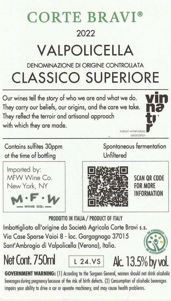 TABC label artwork for Corte Bravi Valpolicella Superiore Classico