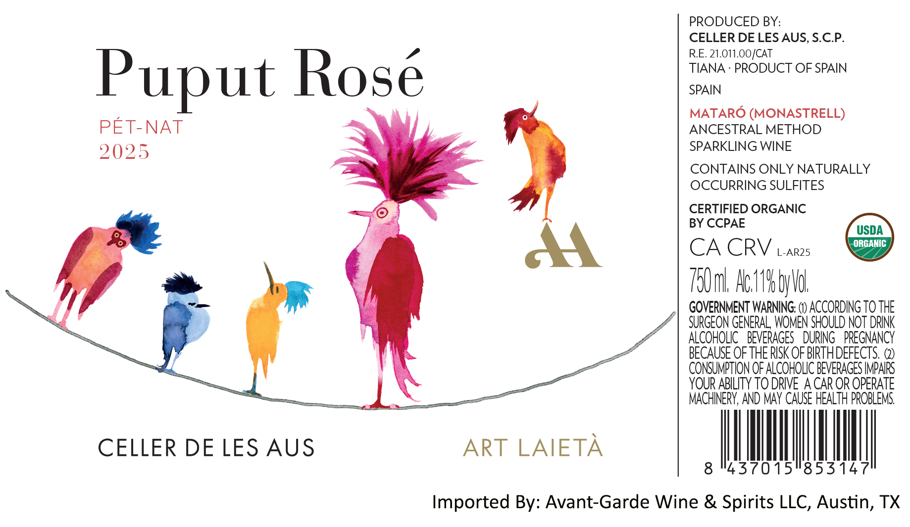 TABC label artwork for Celler des les Aus Puput PetNat Rose