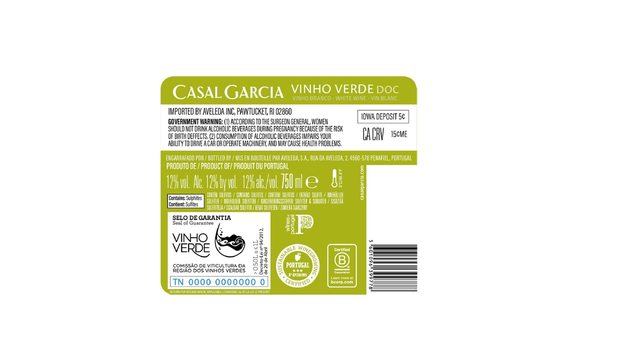 TABC label artwork for Casal Garcia Alvarinho