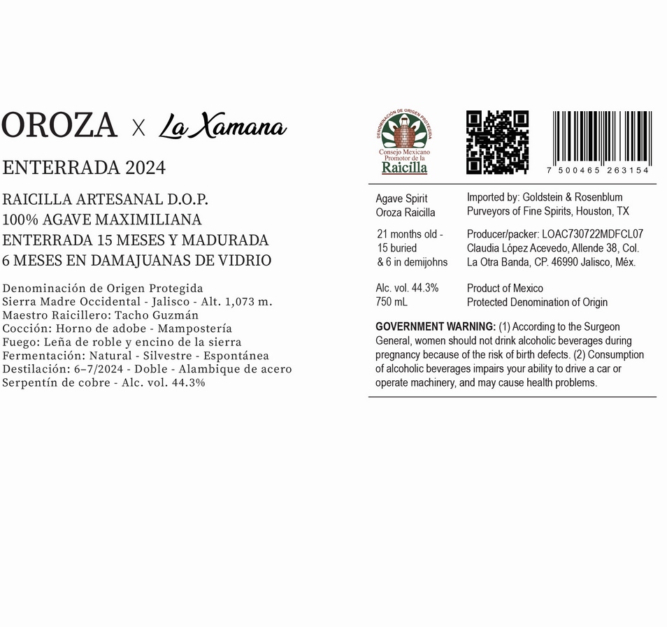 TABC label artwork for Oroza Raicilla Enterrada