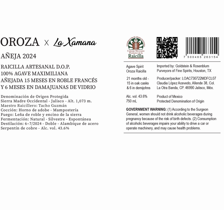 TABC label artwork for Oroza Raicilla Aneja