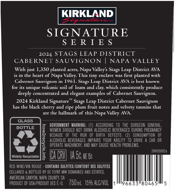 TABC label artwork for Kirkland Signature Stags Leap District Napa Valley Cabernet Sauvignon