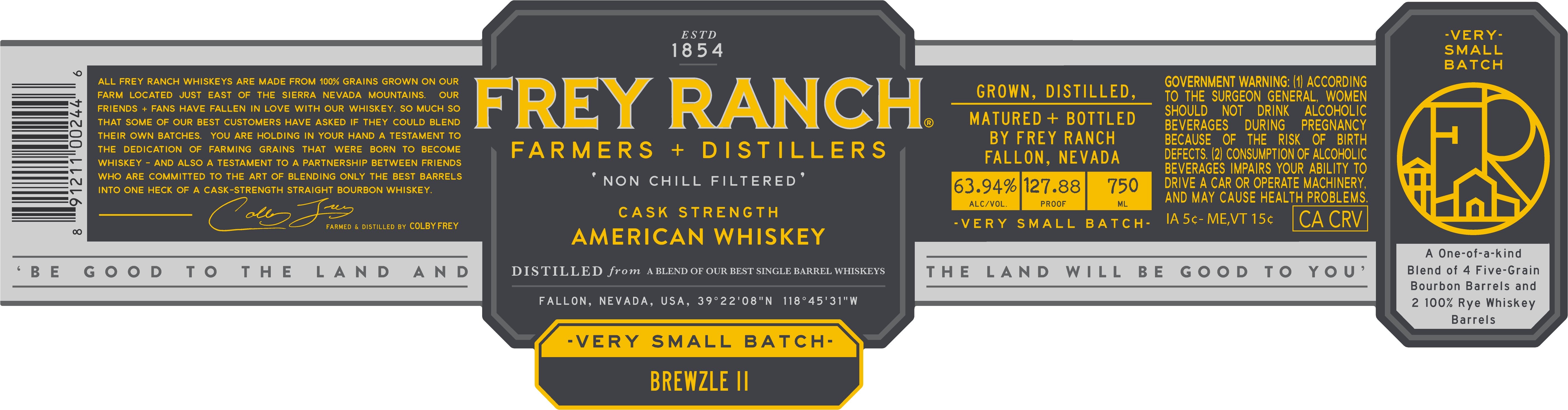 TABC label artwork for Frey Ranch Farmers + Distillers Cask Strength American Whiskey Brewzle II