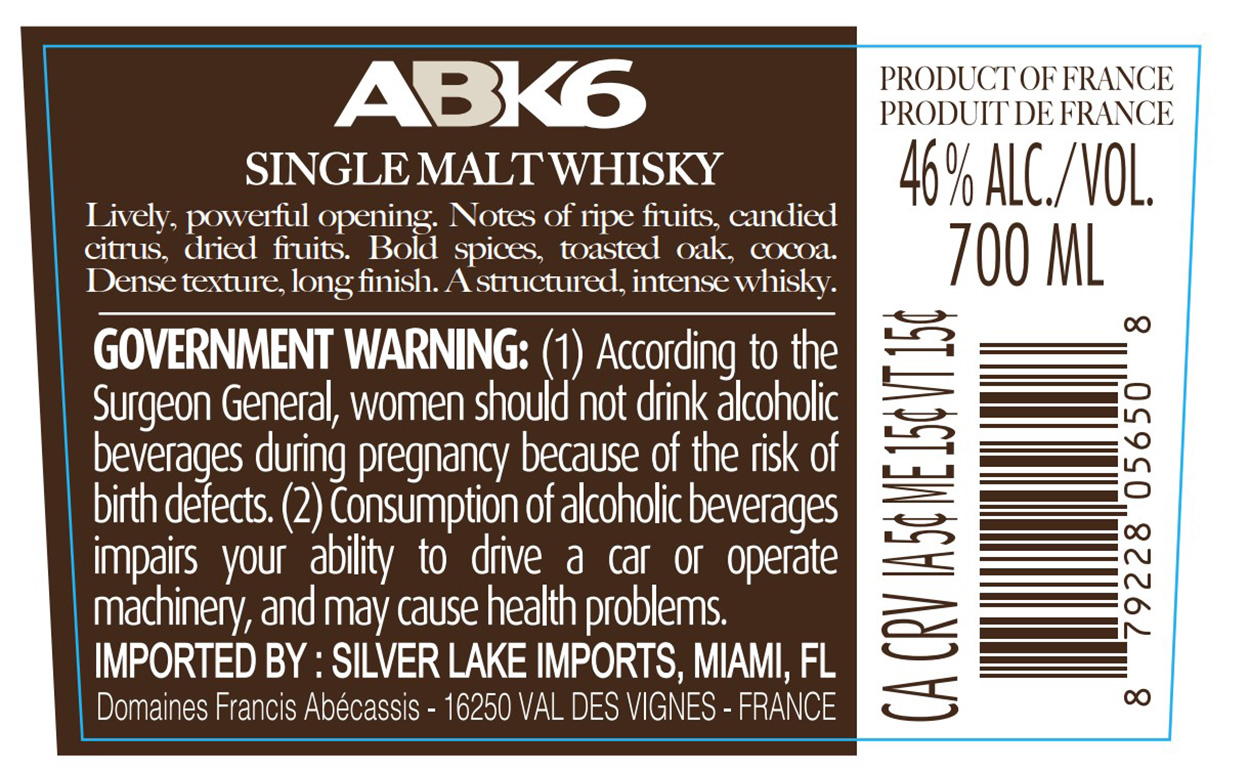 TABC label artwork for ABK6 Single Malt Whisky de France Small Batch Select