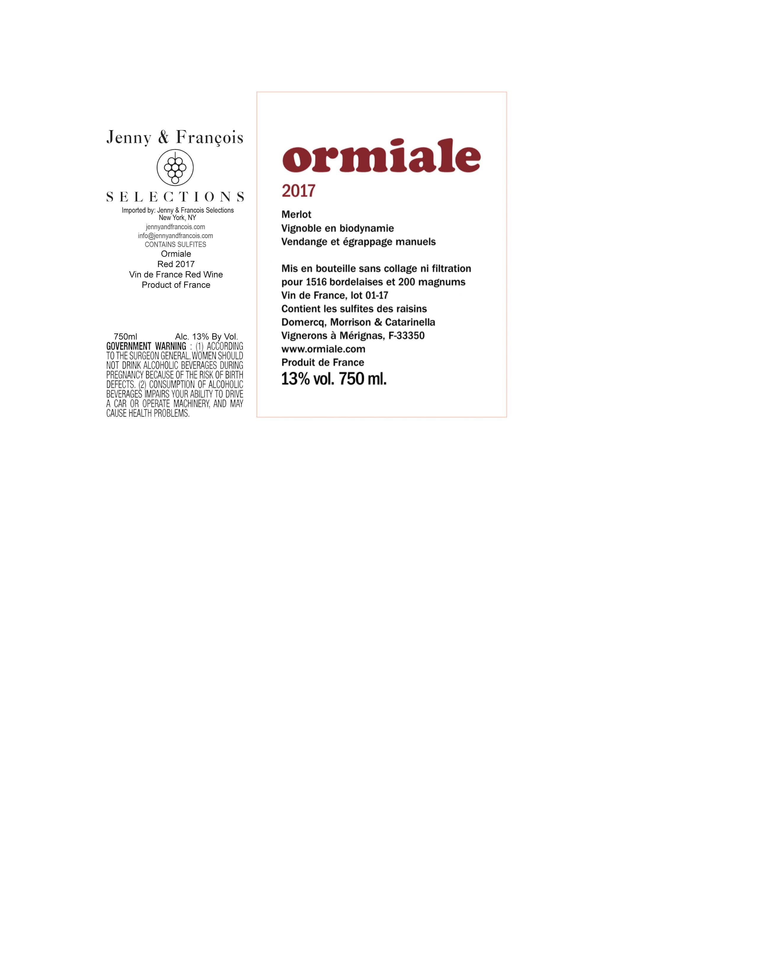 TABC label artwork for Ormiale, Red 2022