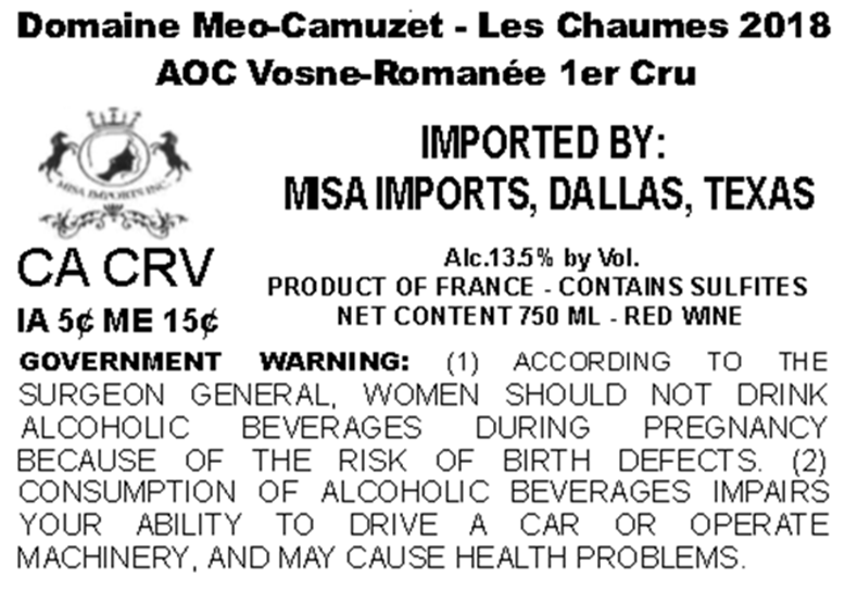 TABC label artwork for DOMAINE MEO-CAMUZET LES CHAUMES