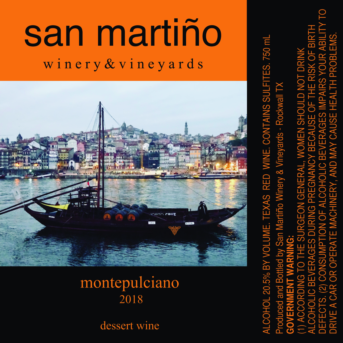 TABC label artwork for San Martino Winery & Vineyards Montepulciano