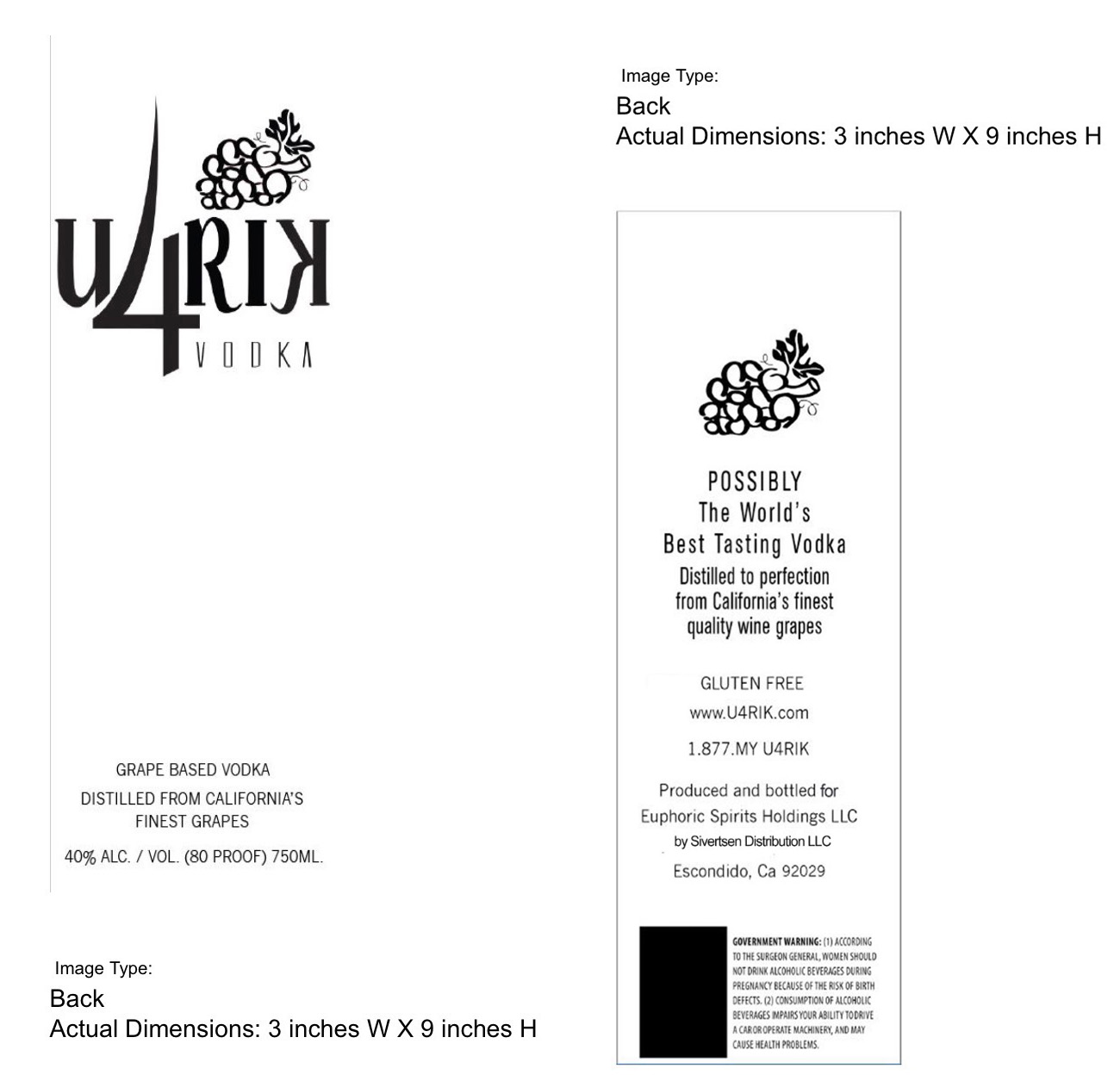TABC label artwork for U4RIK Vodka