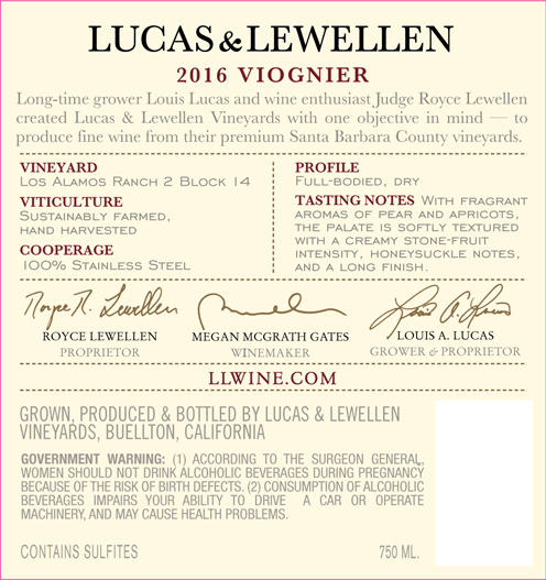 TABC label artwork for Lucas & Lewellen Viognier Santa Barbara County