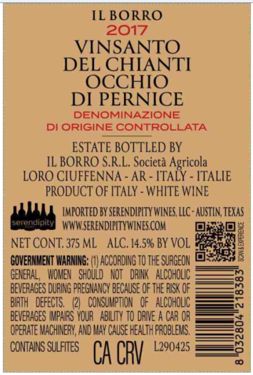 TABC label artwork for IL BORRO OCCHIO DI PERNICE VINSANTO DEL CHIANTI WHITE WINE