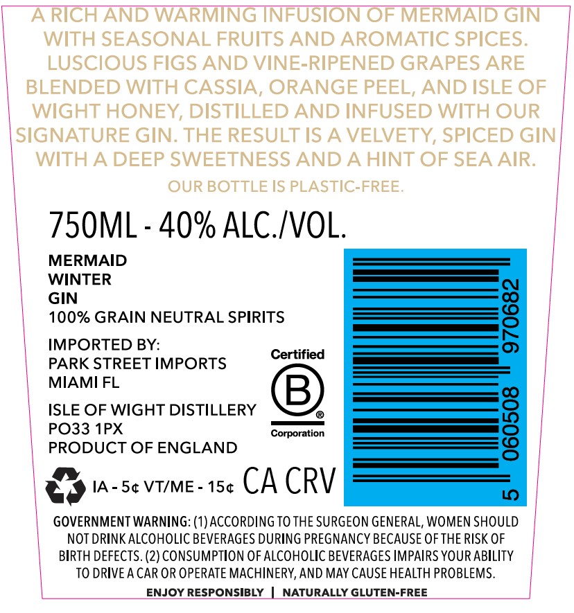 TABC label artwork for Mermaid Winter Gin Small Batch