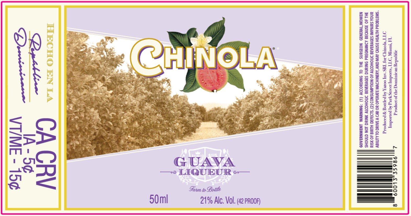 TABC label artwork for Chinola Guava Liqueur