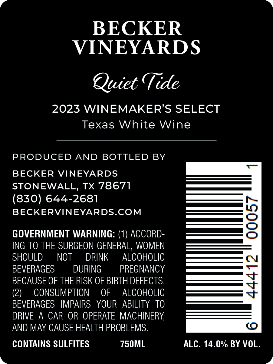 TABC label artwork for Becker Vineyards Winemaker's Select Quiet Tide