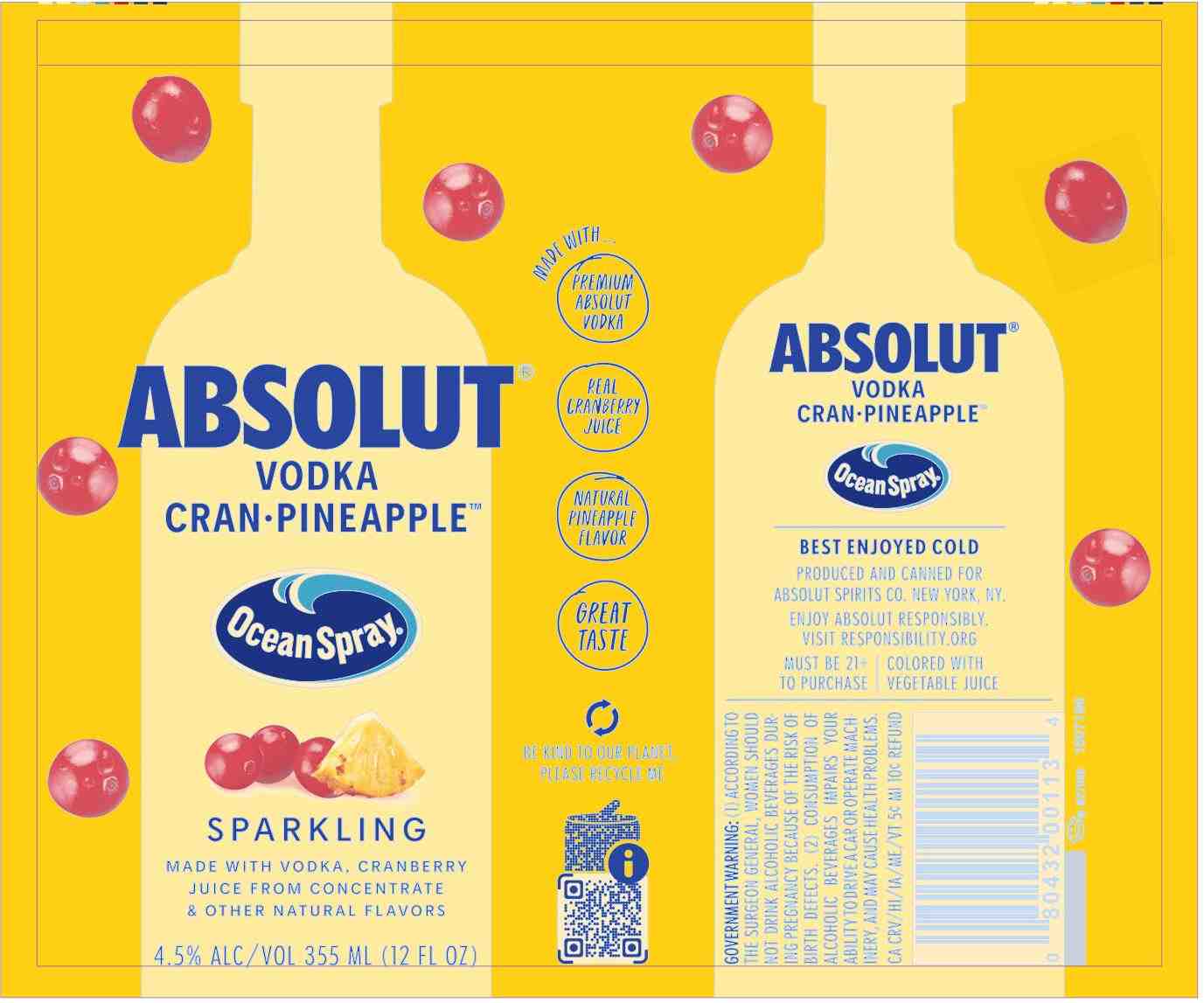TABC label artwork for Absolut RTD Ocean Cran-Pineapple