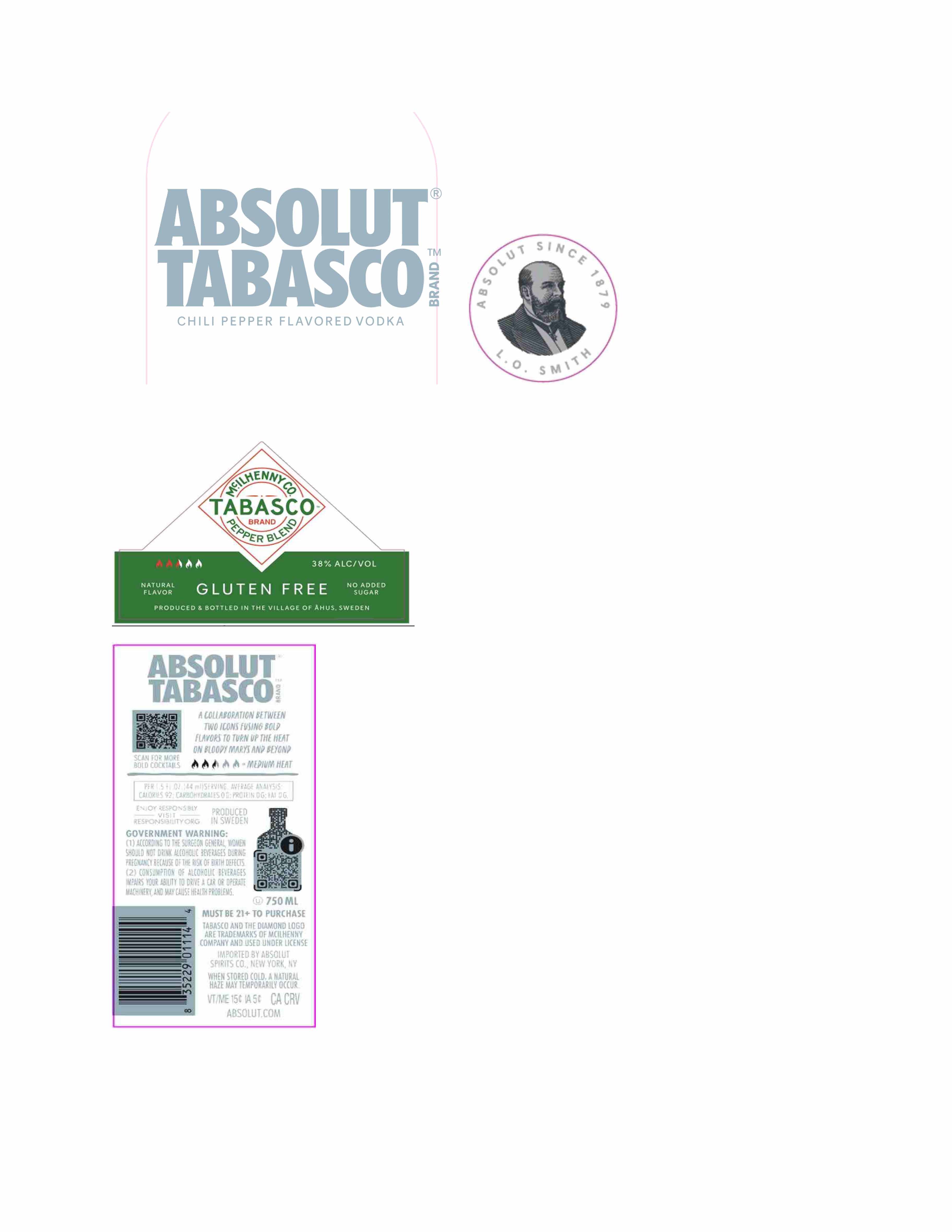 TABC label artwork for Absolut Tabasco Chili Peppar Flavored Vodka