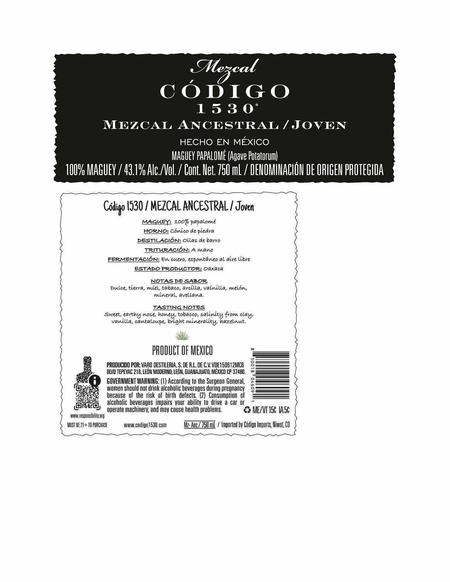 TABC label artwork for Codigo Ancestral Mezcal