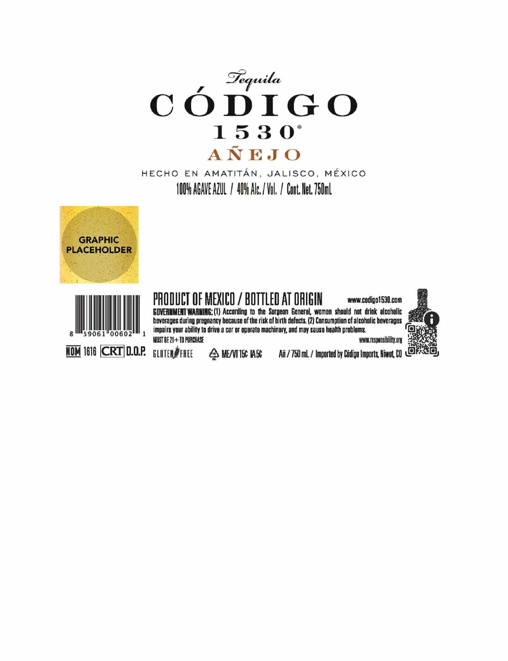 TABC label artwork for Codigo Anejo Barrel Tequila