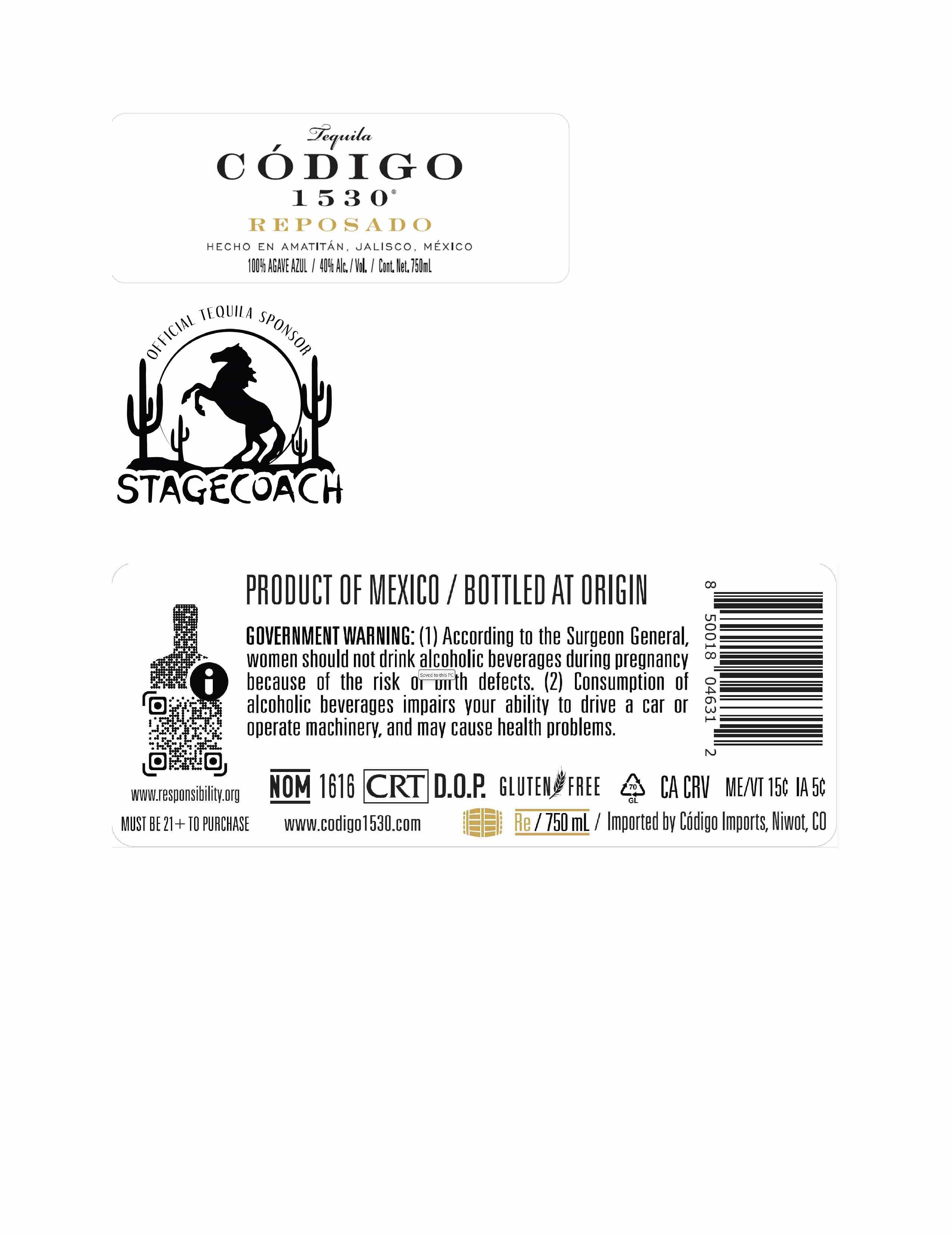 TABC label artwork for Codigo Reposado Tequila