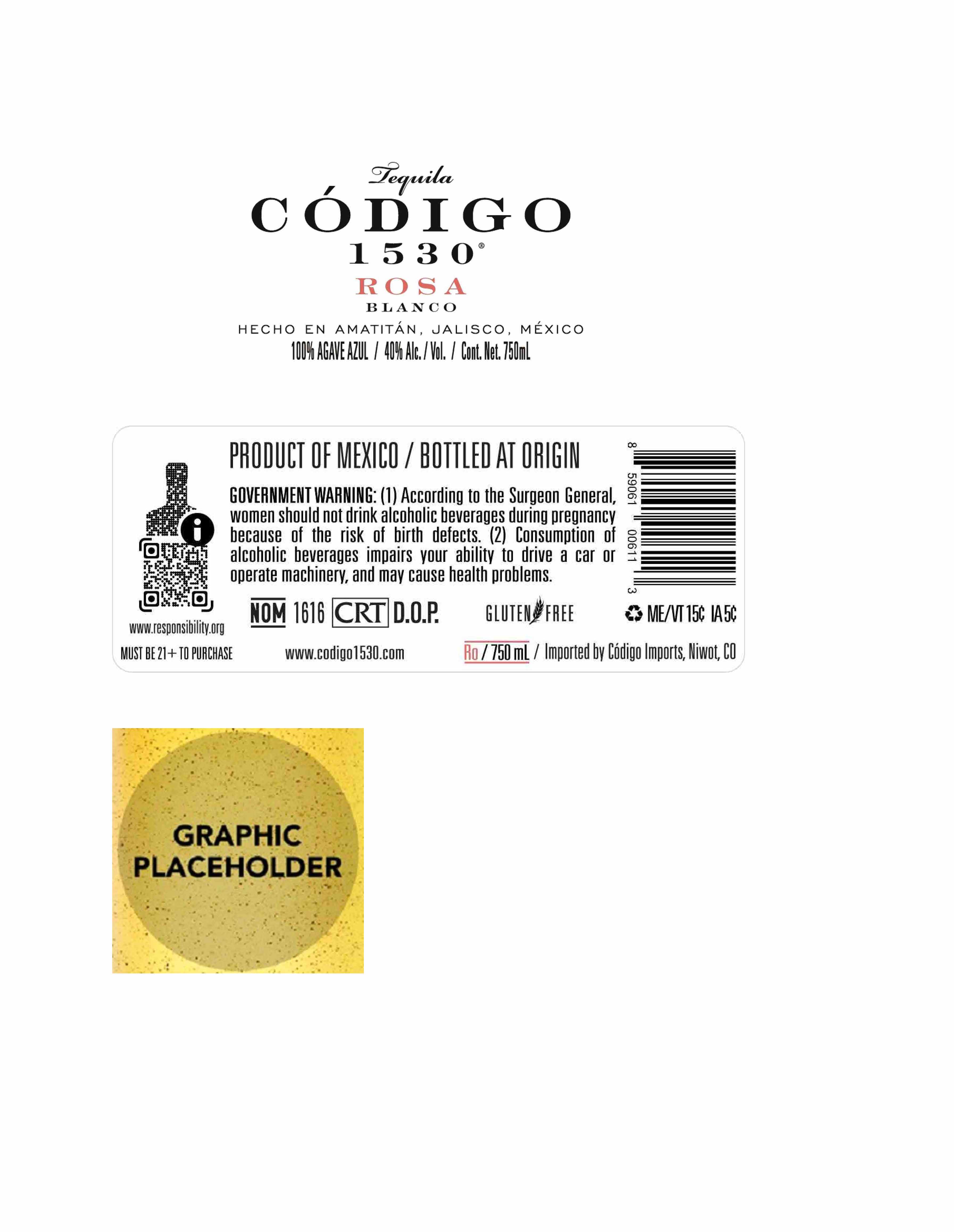TABC label artwork for Codigo Rosa Blanc Barrel Tequila