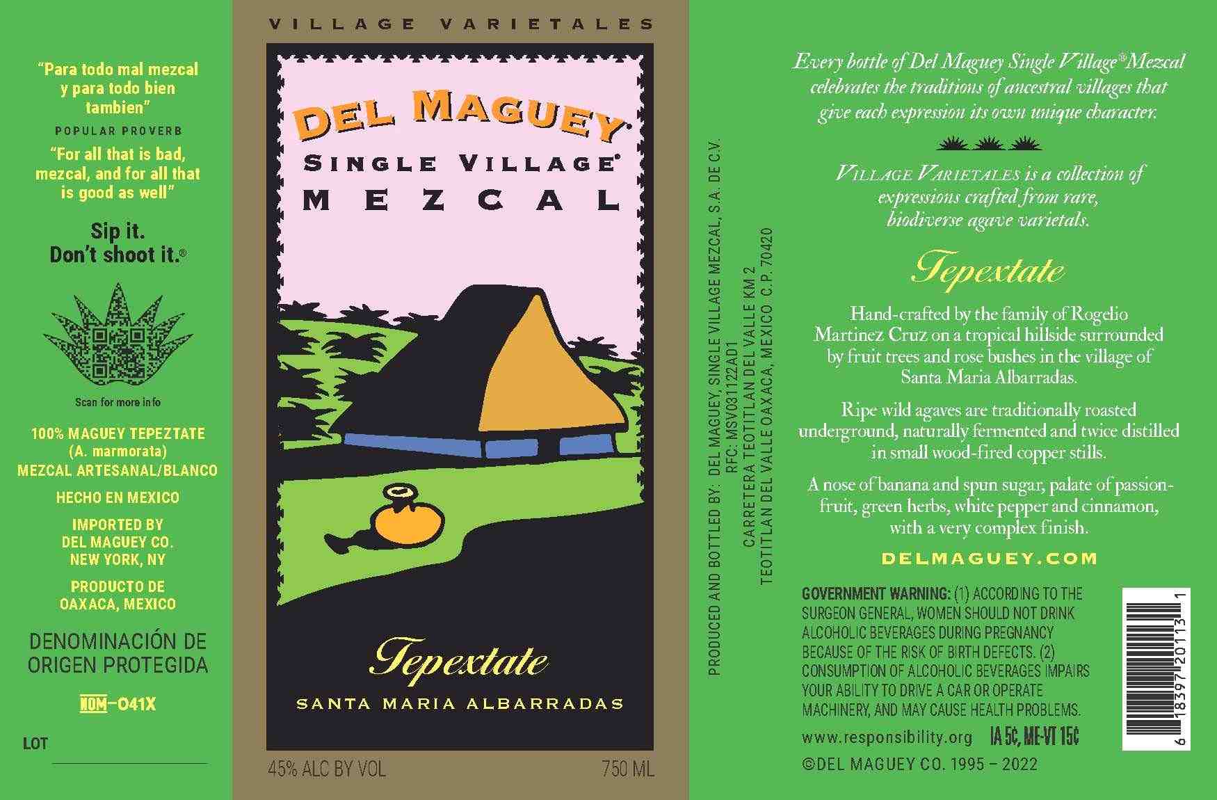 TABC label artwork for Del Maguey Wild Tepextate Mezcal