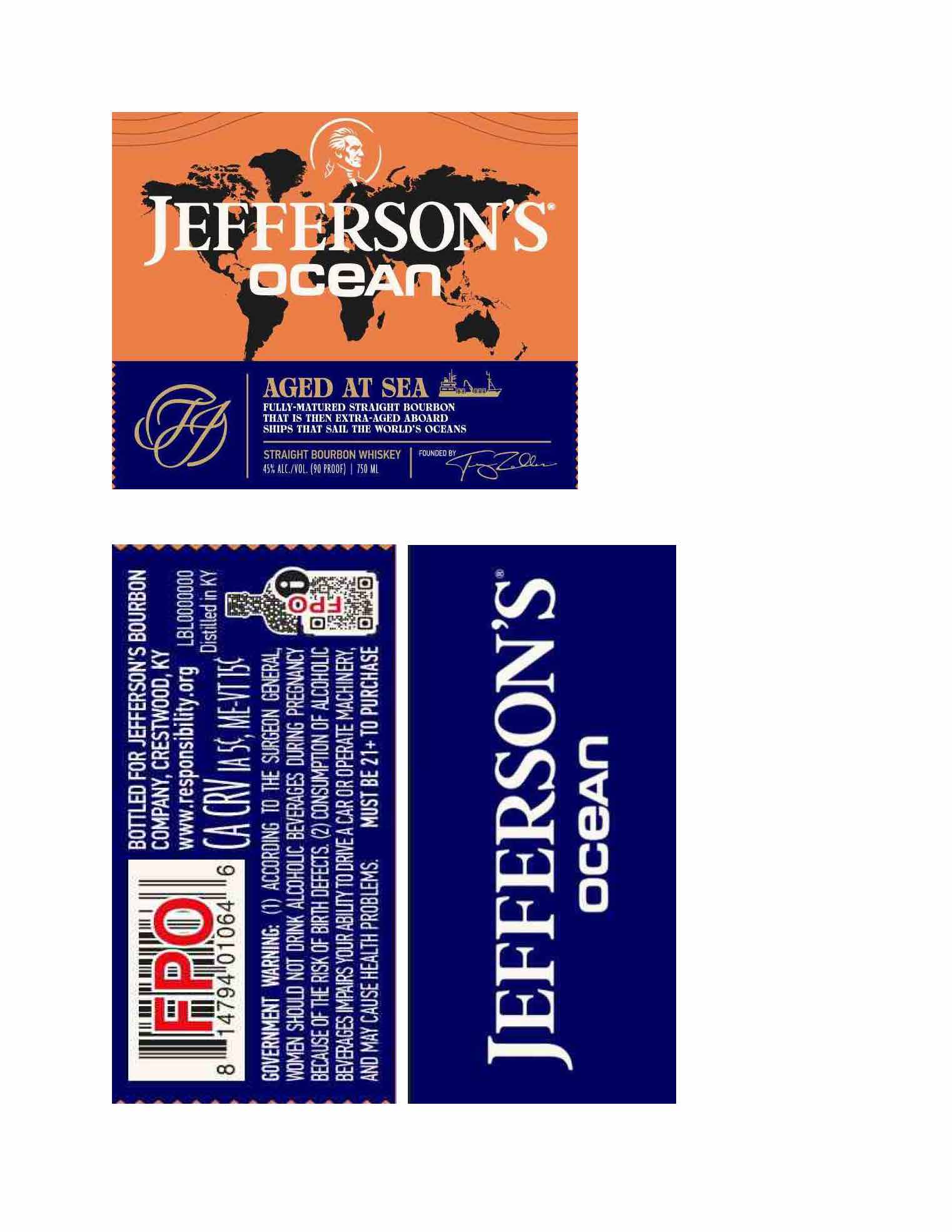 TABC label artwork for Jefferson's Ocean Voyage 37 Whiskey