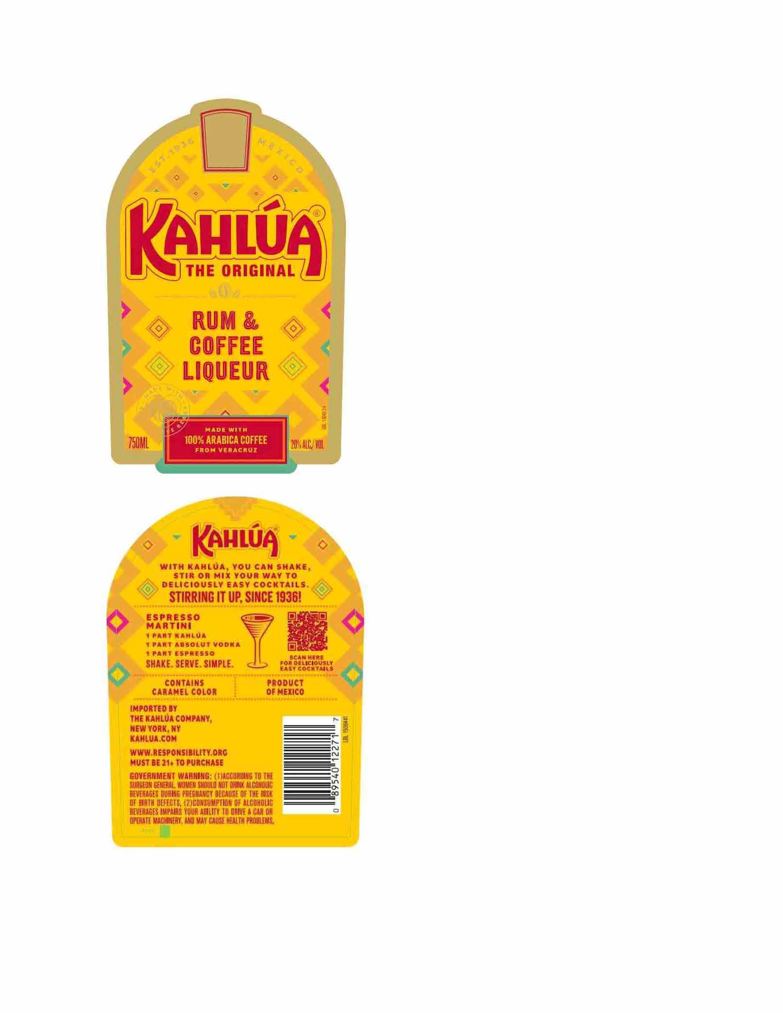 TABC label artwork for Kahlua Rum & Coffee Liqueur