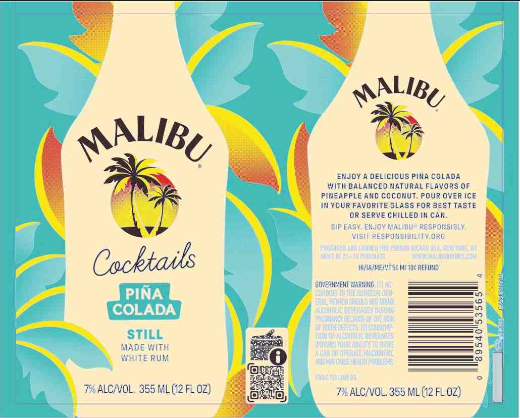 TABC label artwork for Malibu RTD Pina Colada Cocktail