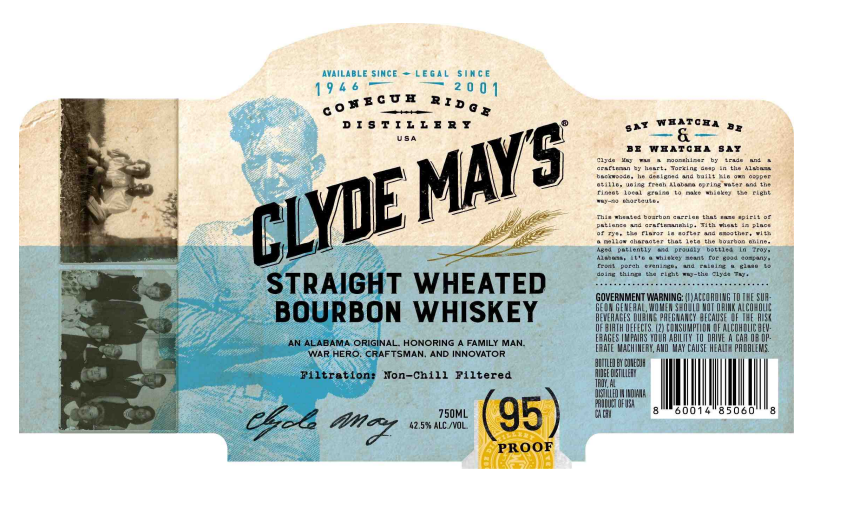 TABC label artwork for Clyde May's Straight Wheated Bourbon