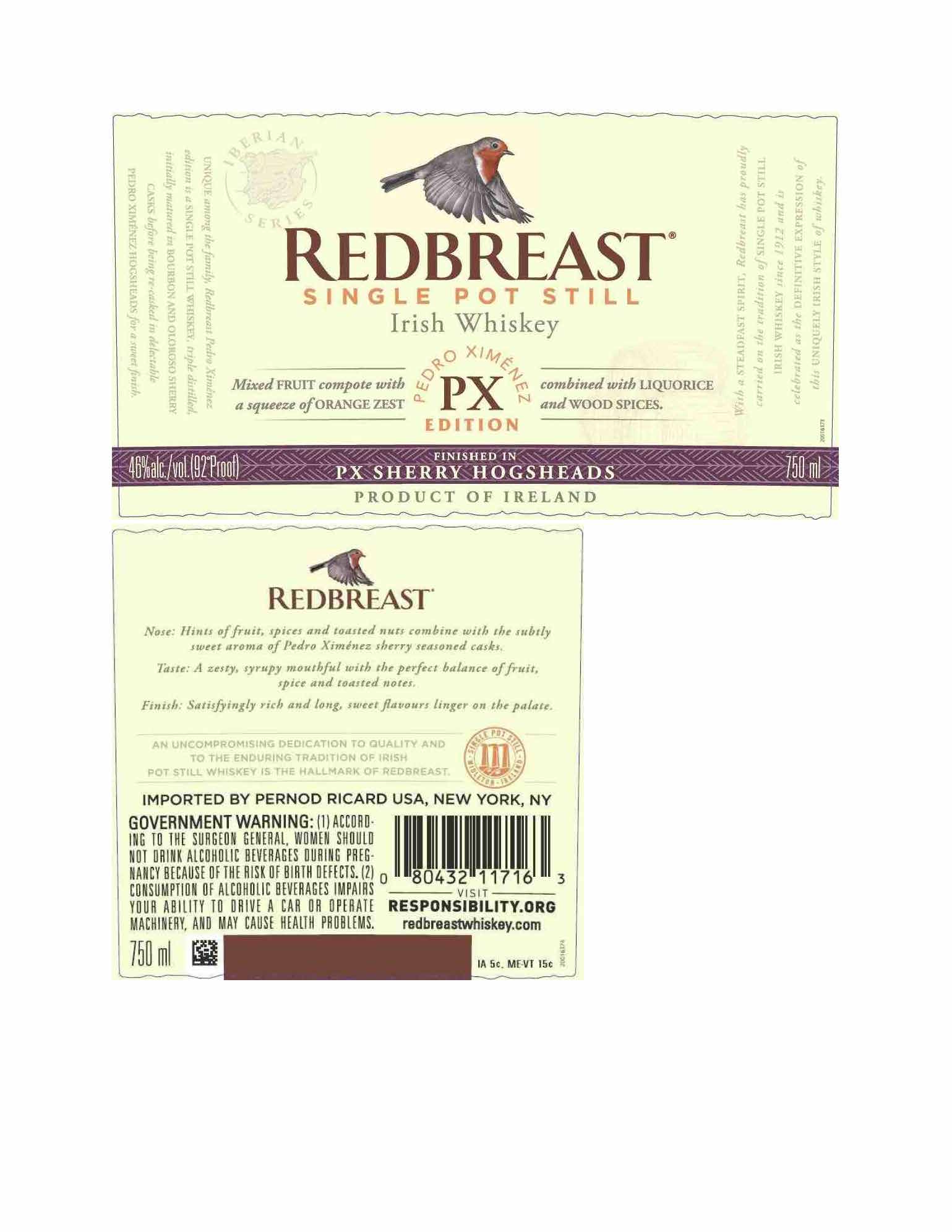 TABC label artwork for Redbreast PX