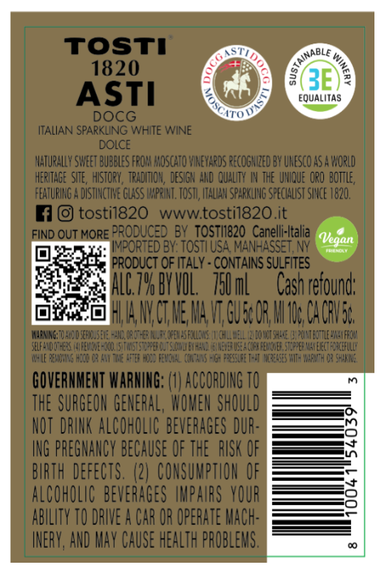 TABC label artwork for TOSTI Asti Docg- ORO