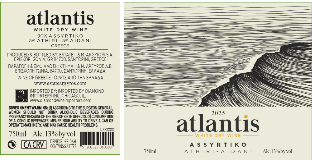 TABC label artwork for Atlantis Assyrtiko Athiri-Aidani Greece