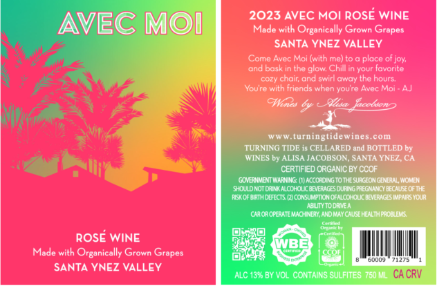 TABC label artwork for Wine by Alisa Jacobson Avec Moi Rose Wine Santa Ynez Valley