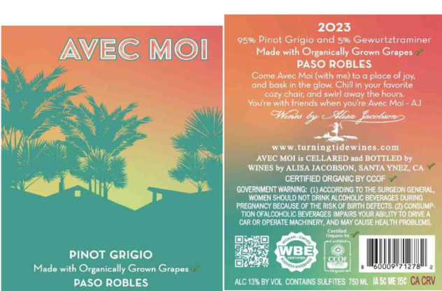 TABC label artwork for Avec Moi Pinot Grigio Gewurztraminer Paso Robles